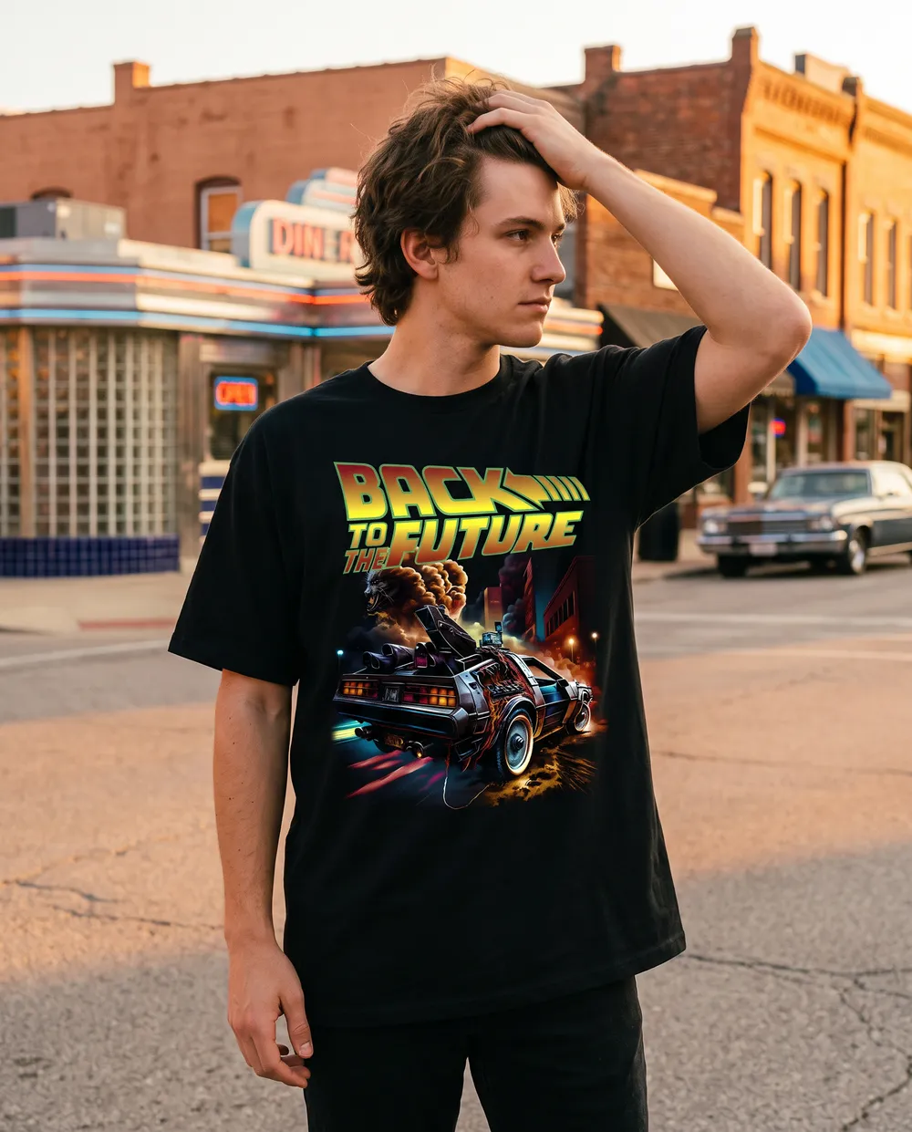 Mockup de Back to the Future sobre franela negra