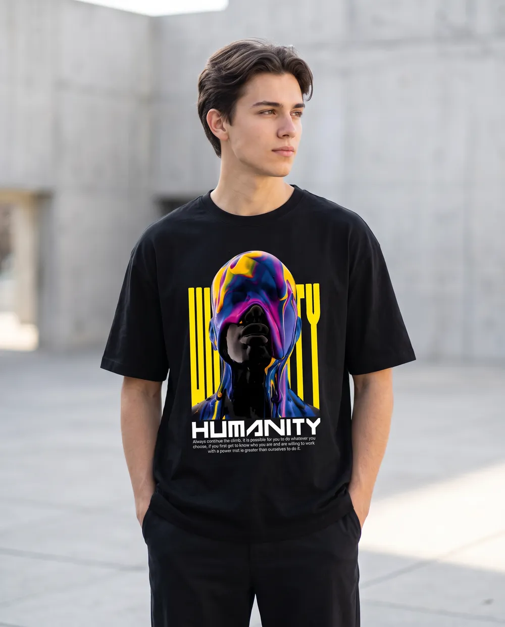 Mockup de Humanity sobre franela negra